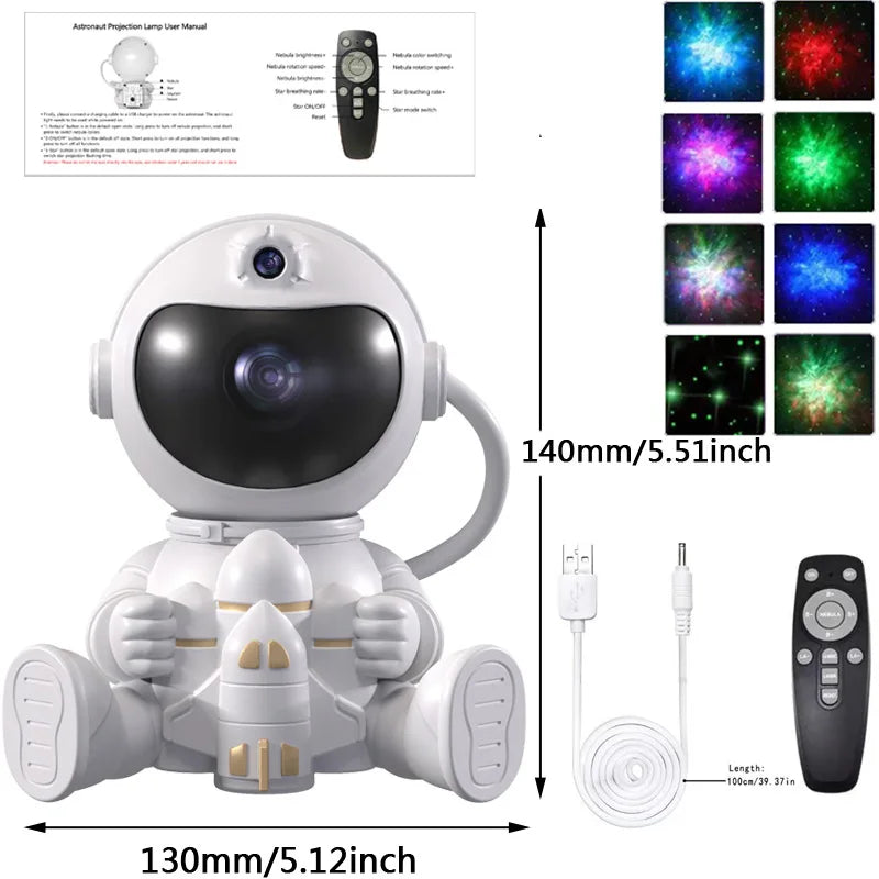 Rocket Astronaut LED Galaxy Projector – Starry Night Light for Kids' Rooms & Decor