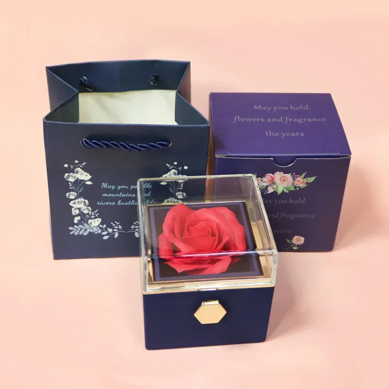 Rotating Eternal Rose Jewelry Box – Elegant Storage for Rings, Earrings, and Necklaces, Perfect Valentine's Day or Wedding Gift