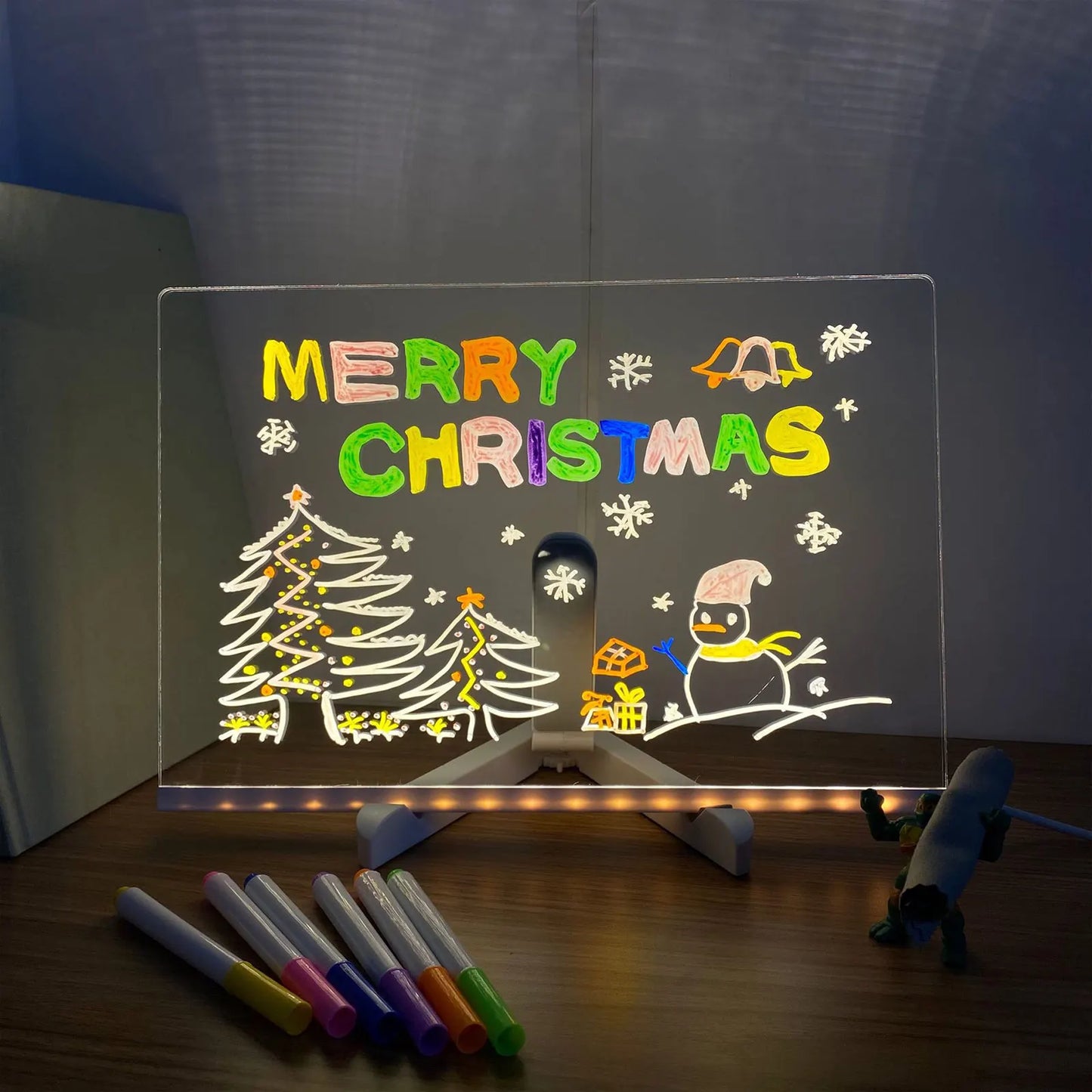 Glowing LED Drawing Board Lamp – Transparent Acrylic Erasable Memo Night Light, USB-Powered.