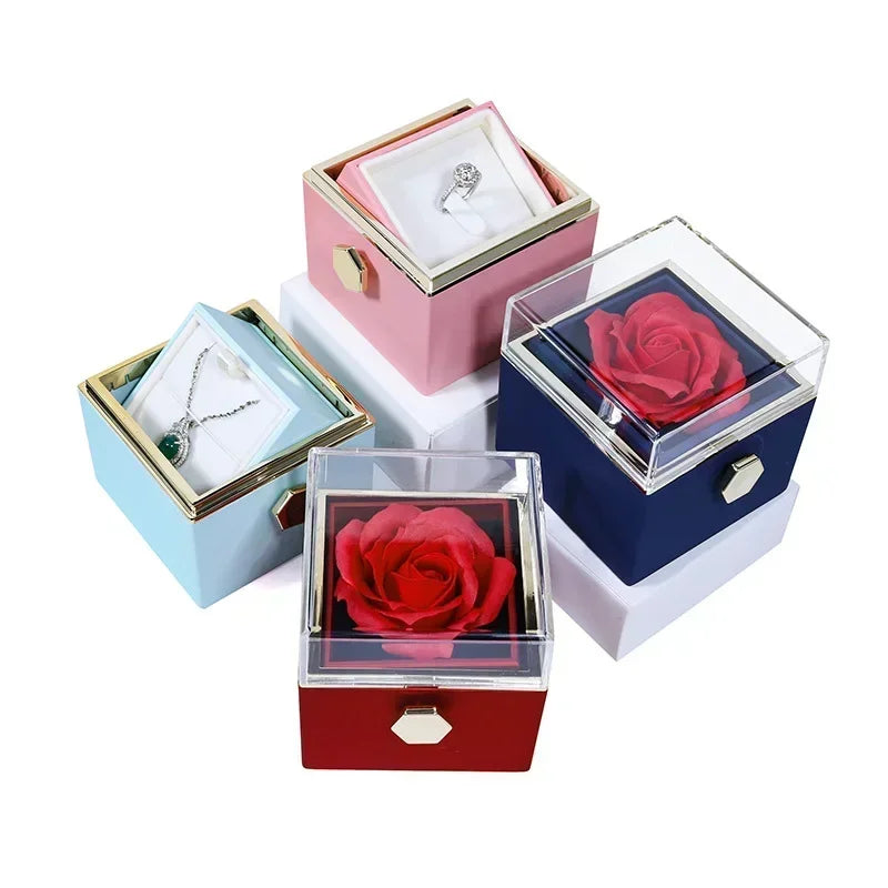 Rotating Eternal Rose Jewelry Box – Elegant Storage for Rings, Earrings, and Necklaces, Perfect Valentine's Day or Wedding Gift