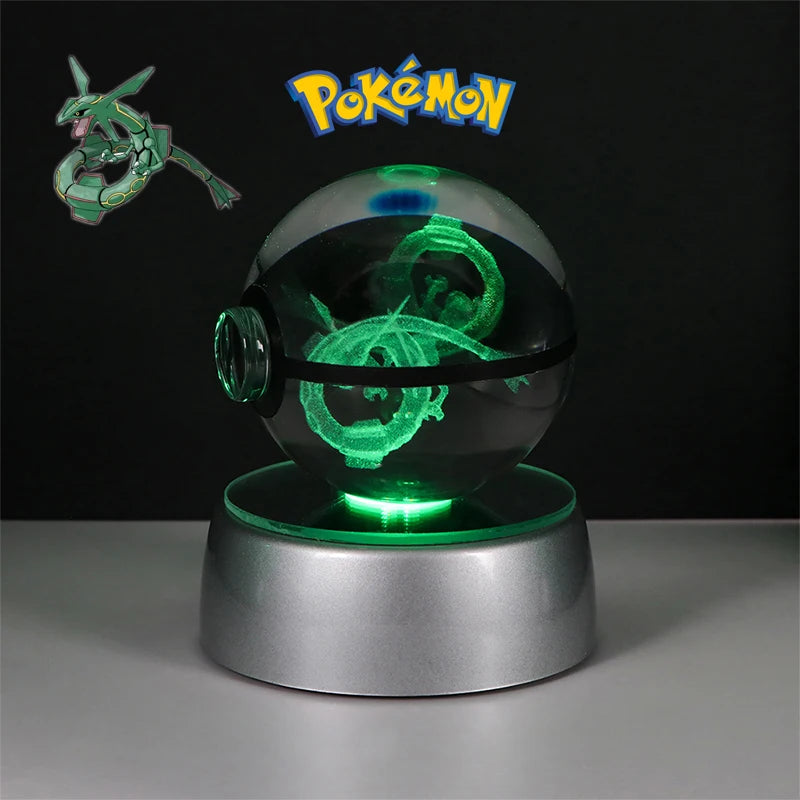 Pokemon 3D Crystal Ball Lamp – Pokeball Base with Glass Pokemon Figures, LED Night Light