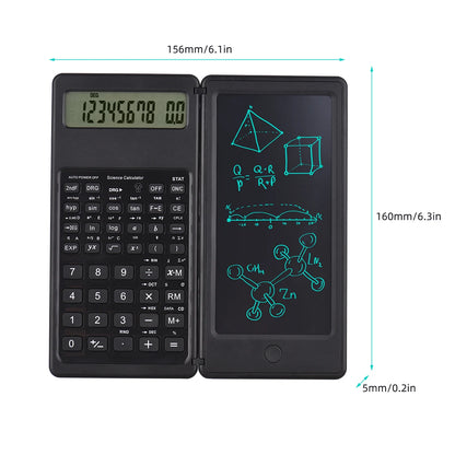 Foldable 10-Digit Scientific Calculator with Erasable Writing Tablet – Large Display Digital Drawing Pad for Math & More