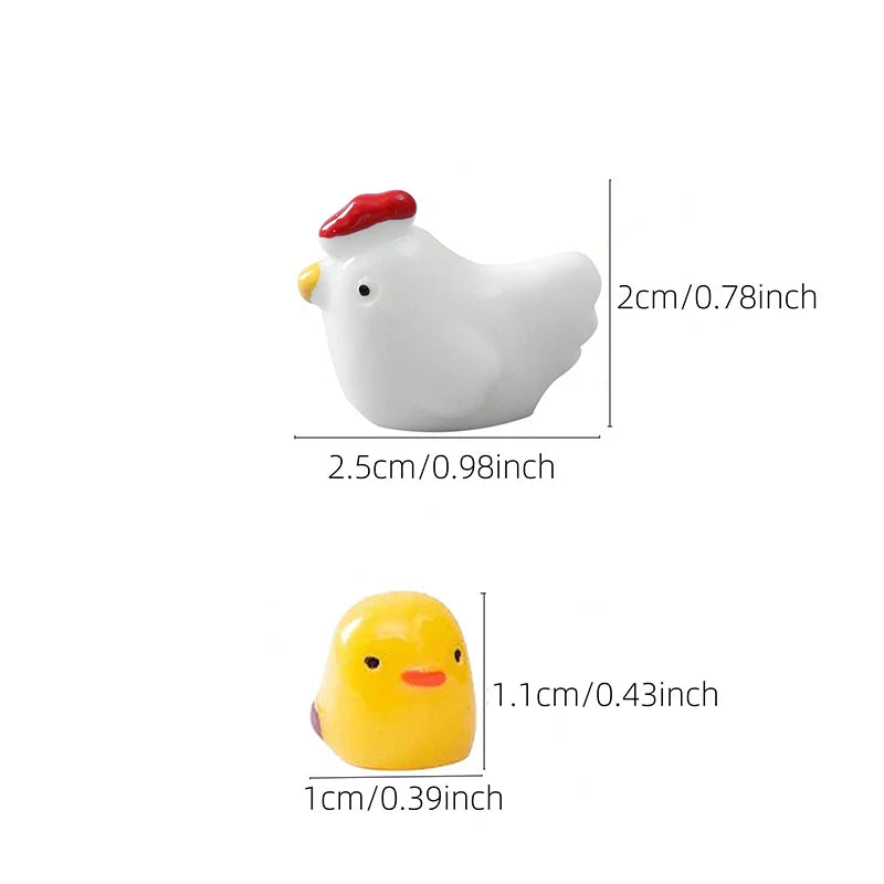 5PC Car Interior Decoration Set – Cute Female Cartoon Figurines with Mini Yellow Chicken for Rearview Mirror & Air Outlet