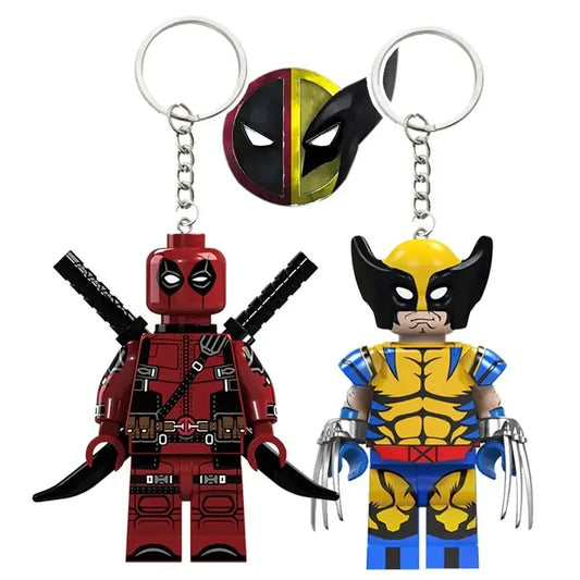 Deadpool & Wolverine Keychain – Superhero Building Blocks Pendant for Bags & Gifts