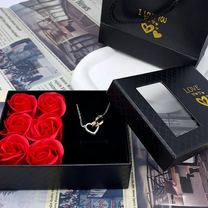 Romantic Window Opening Jewelry Box with 6 Rose Pendants – Eternal Flower Jewelry Gift for Her