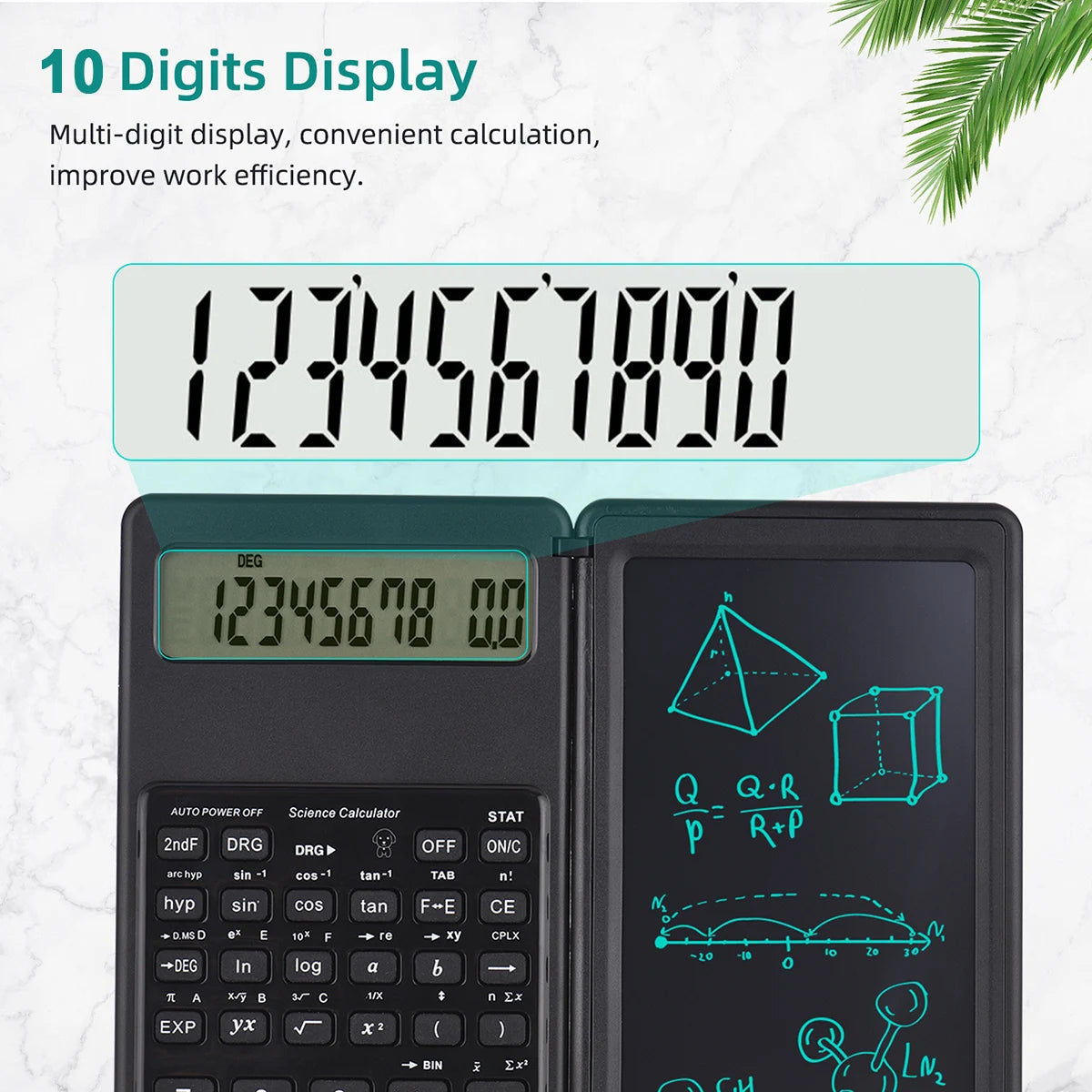 Foldable 10-Digit Scientific Calculator with Erasable Writing Tablet – Large Display Digital Drawing Pad for Math & More