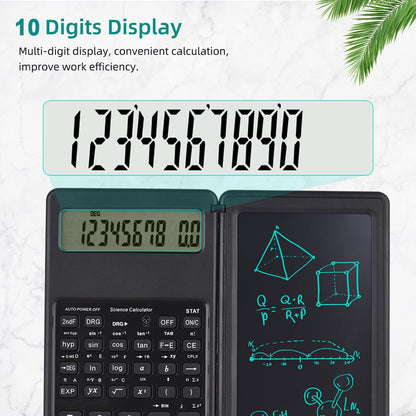 Foldable 10-Digit Scientific Calculator with Erasable Writing Tablet – Large Display Digital Drawing Pad for Math & More