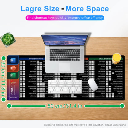 EXCO Office Shortcuts Mouse Pad – Large Extended Keyboard & Mousepad for Excel, Word, Powerpoint, and Gaming Desk Mat