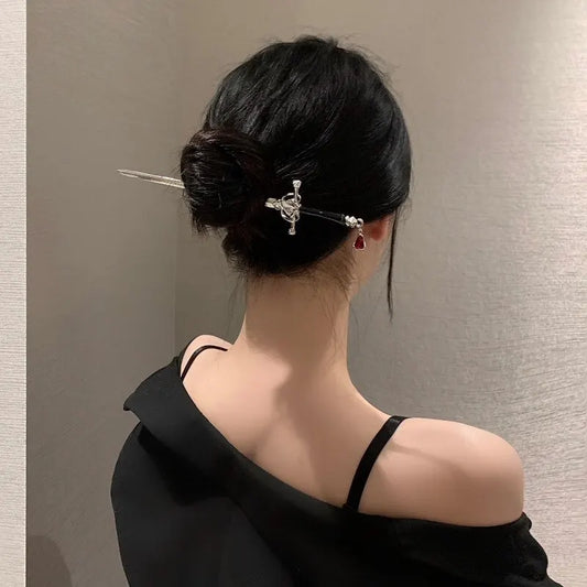 Sword Hairpin Headdress – Chinese Style Vintage Hair Sticks for Women & Girls, DIY Hairstyle Ponytail Holder