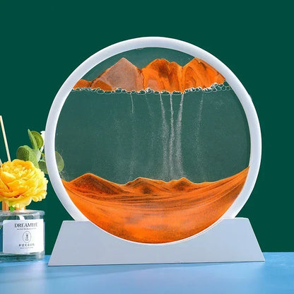 3D Moving Sand Art Picture – Round Glass Sandscape with Flowing Sand Painting for Home & Office Decor, Quicksand Hourglass Gift