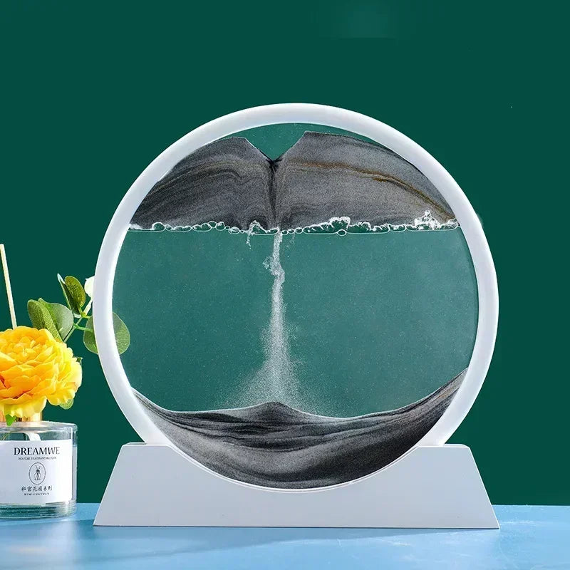 3D Moving Sand Art Picture – Round Glass Sandscape with Flowing Sand Painting for Home & Office Decor, Quicksand Hourglass Gift