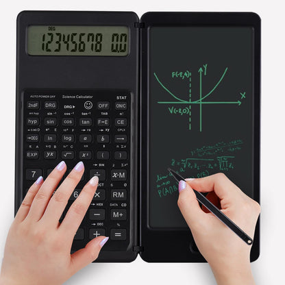 Foldable 10-Digit Scientific Calculator with Erasable Writing Tablet – Large Display Digital Drawing Pad for Math & More