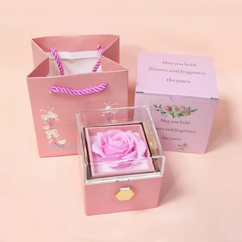 Rotating Eternal Rose Jewelry Box – Elegant Storage for Rings, Earrings, and Necklaces, Perfect Valentine's Day or Wedding Gift