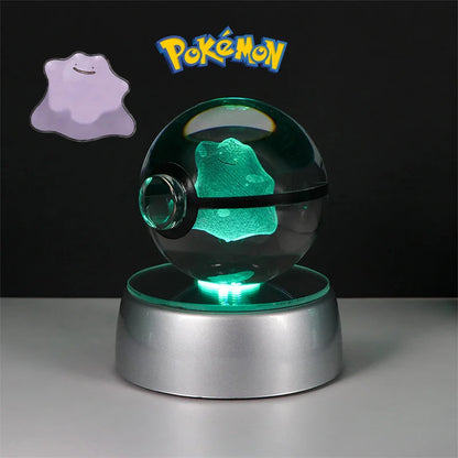 Pokemon 3D Crystal Ball Lamp – Pokeball Base with Glass Pokemon Figures, LED Night Light