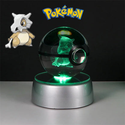 Pokemon 3D Crystal Ball Lamp – Pokeball Base with Glass Pokemon Figures, LED Night Light