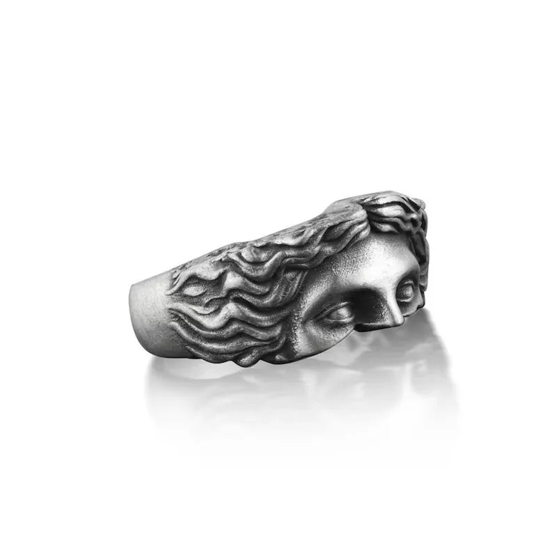 Creative Venus Mask Ring for Men – Retro Thai Silver Relief with Adjustable Opening, Perfect Confessing Gift