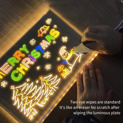 Glowing LED Drawing Board Lamp – Transparent Acrylic Erasable Memo Night Light, USB-Powered.