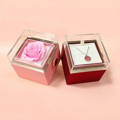 Rotating Eternal Rose Jewelry Box – Elegant Storage for Rings, Earrings, and Necklaces, Perfect Valentine's Day or Wedding Gift