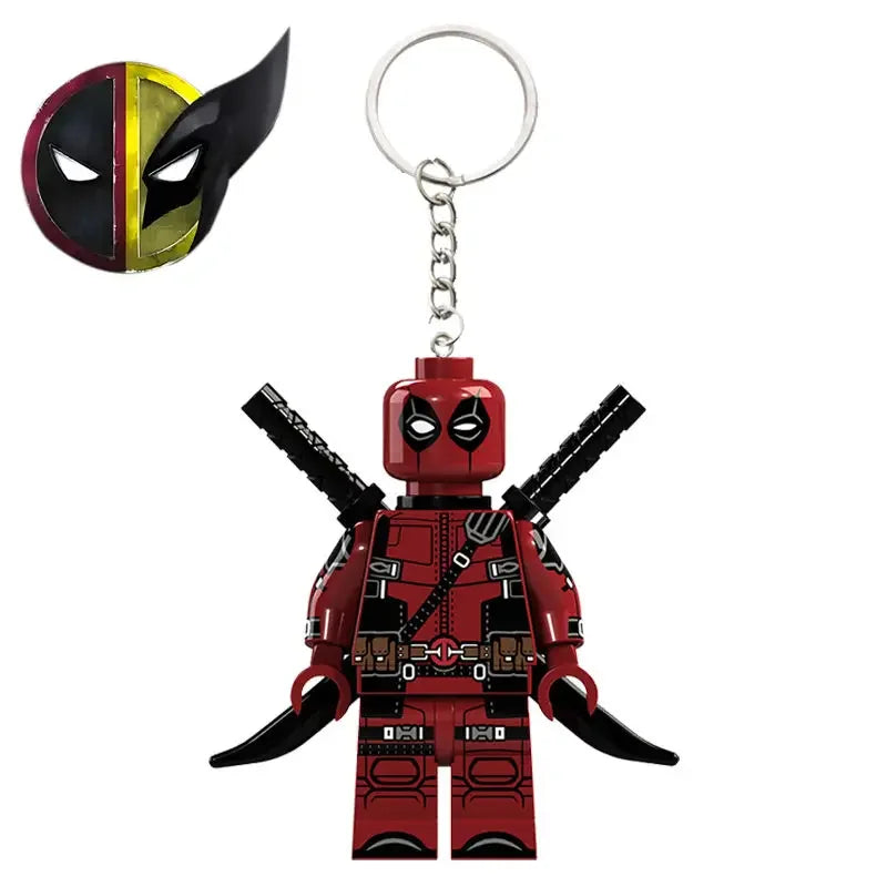 Deadpool & Wolverine Keychain – Superhero Building Blocks Pendant for Bags & Gifts