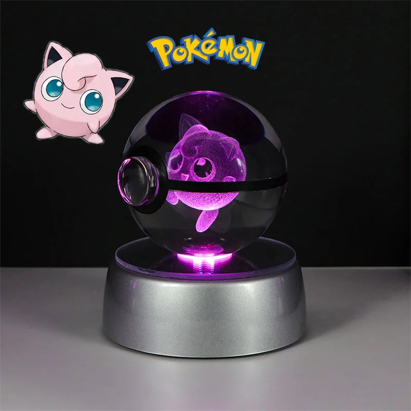 Pokemon 3D Crystal Ball Lamp – Pokeball Base with Glass Pokemon Figures, LED Night Light