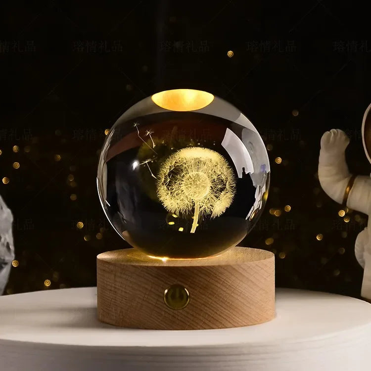 3D Laser-Engraved Crystal Glass Ball Globe – Elegant Décor & Unique Gift