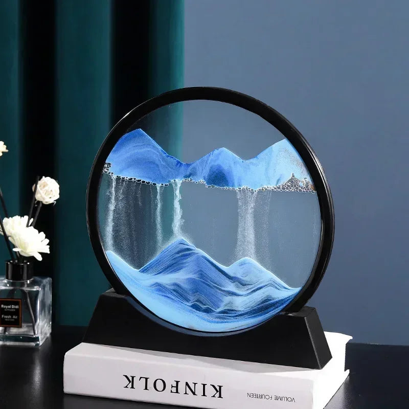 3D Moving Sand Art Picture – Round Glass Sandscape with Flowing Sand Painting for Home & Office Decor, Quicksand Hourglass Gift