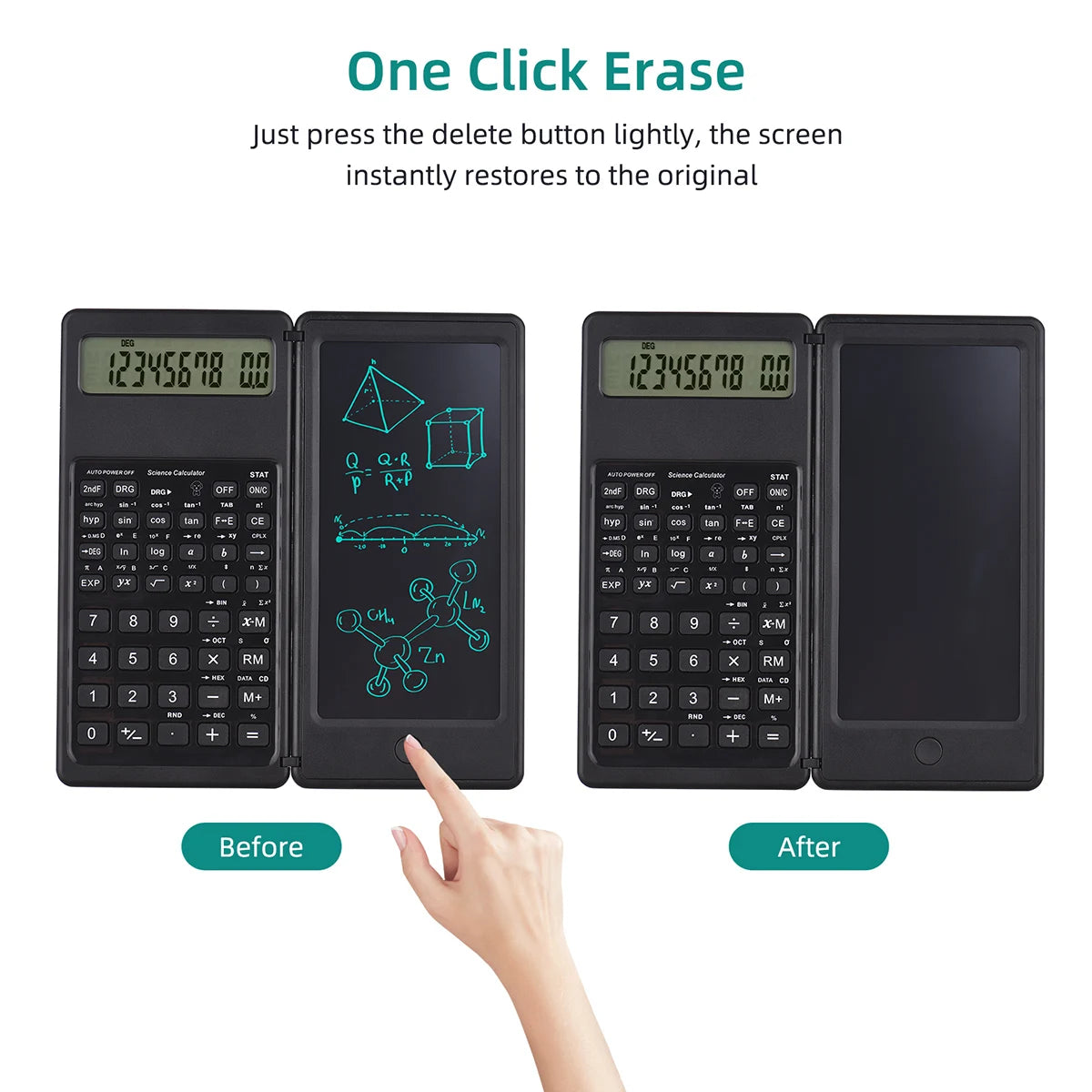 Foldable 10-Digit Scientific Calculator with Erasable Writing Tablet – Large Display Digital Drawing Pad for Math & More