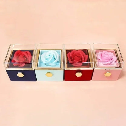 Rotating Eternal Rose Jewelry Box – Elegant Storage for Rings, Earrings, and Necklaces, Perfect Valentine's Day or Wedding Gift