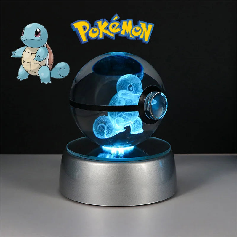 Pokemon 3D Crystal Ball Lamp – Pokeball Base with Glass Pokemon Figures, LED Night Light