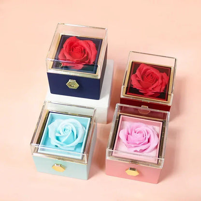 Rotating Eternal Rose Jewelry Box – Elegant Storage for Rings, Earrings, and Necklaces, Perfect Valentine's Day or Wedding Gift