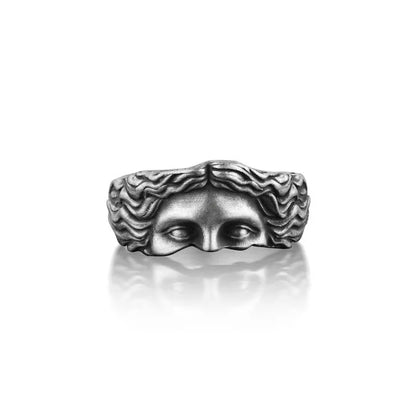 Creative Venus Mask Ring for Men – Retro Thai Silver Relief with Adjustable Opening, Perfect Confessing Gift