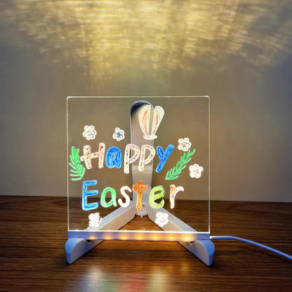 Glowing LED Drawing Board Lamp – Transparent Acrylic Erasable Memo Night Light, USB-Powered.