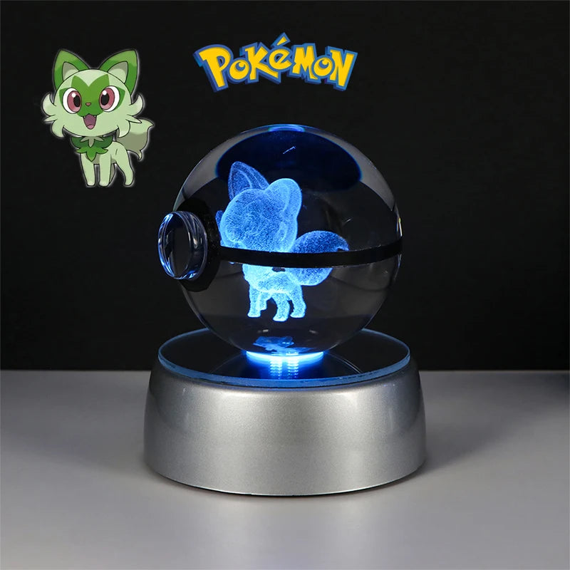 Pokemon 3D Crystal Ball Lamp – Pokeball Base with Glass Pokemon Figures, LED Night Light