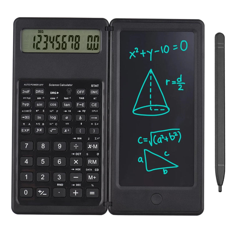 Foldable 10-Digit Scientific Calculator with Erasable Writing Tablet – Large Display Digital Drawing Pad for Math & More