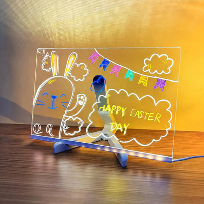 Glowing LED Drawing Board Lamp – Transparent Acrylic Erasable Memo Night Light, USB-Powered.