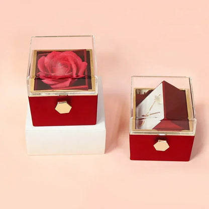 Rotating Eternal Rose Jewelry Box – Elegant Storage for Rings, Earrings, and Necklaces, Perfect Valentine's Day or Wedding Gift