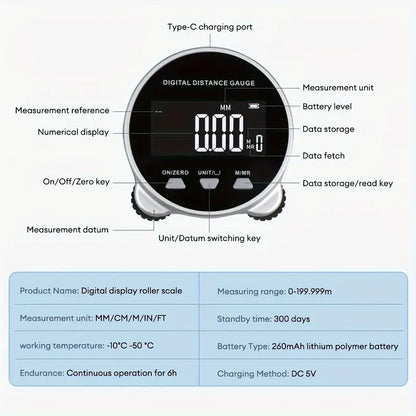 Digital Electronic Tape Measure – High-Accuracy Roller Ruler for Indoor & Outdoor Measuring (0-199.999m)